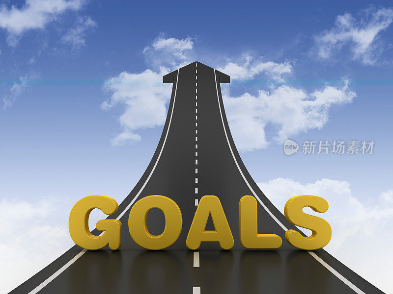 Road Arrow with GOALS Word on Sky - 3D渲染